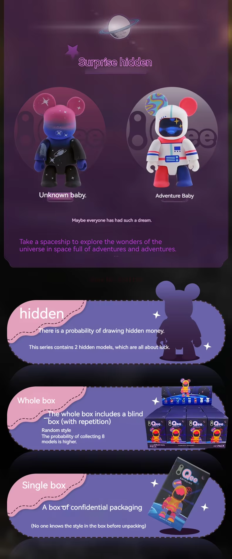 QEE Starry Universe Bears Series - 1 Pc Blind Box